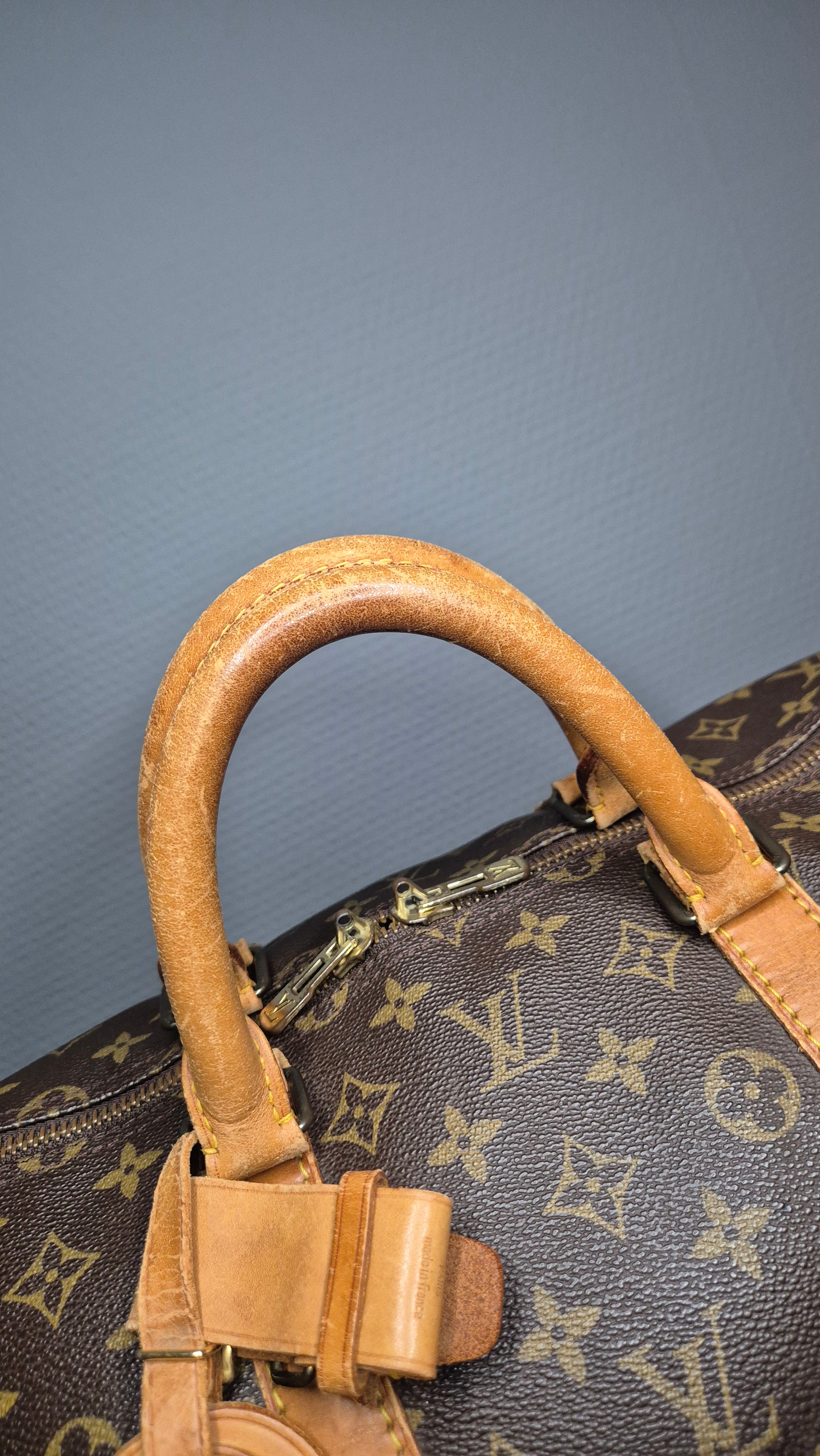 Louis Vuitton Keepall 55 Monogram vue anses cuir naturel