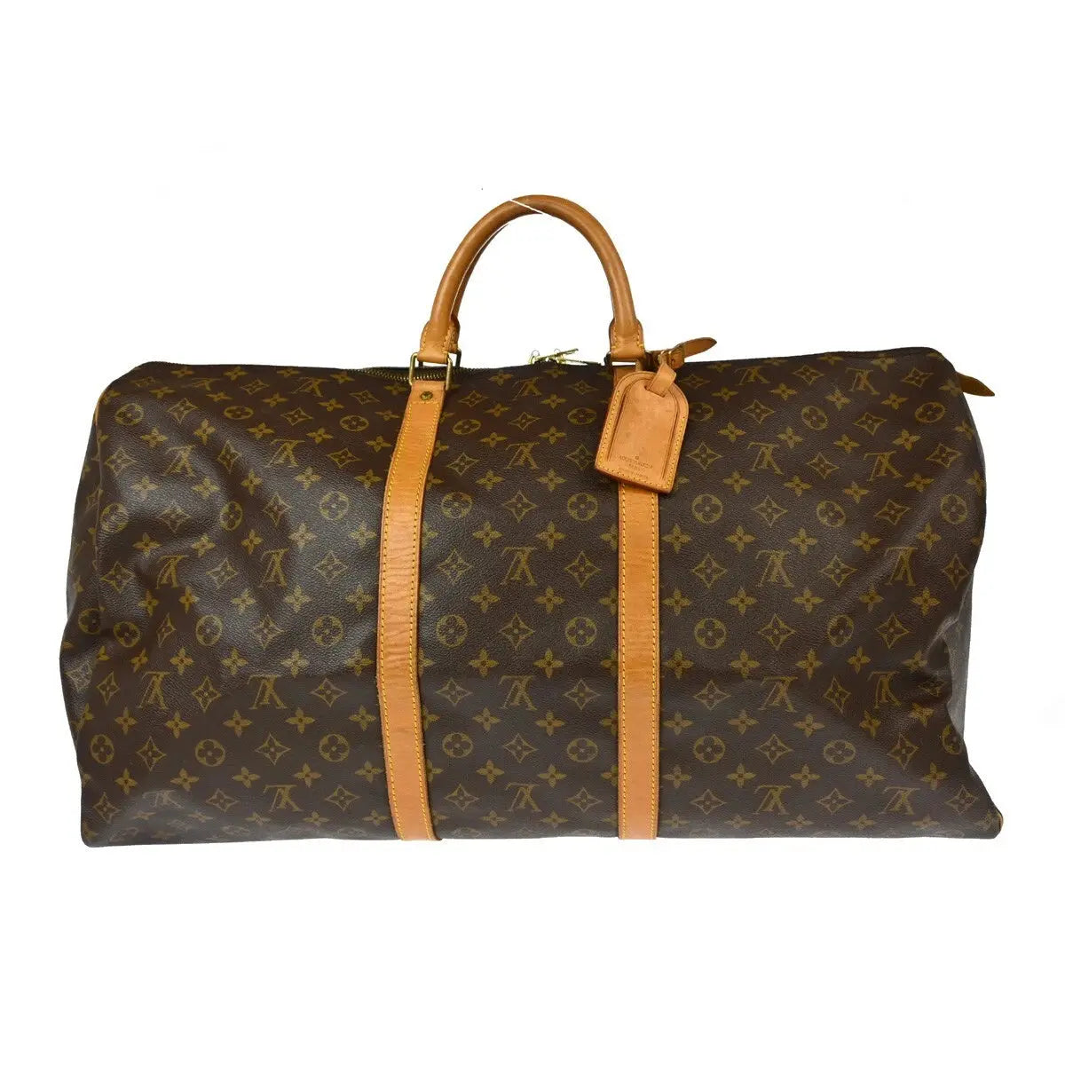 Sac Louis Vuitton Keepall 60 en toile Monogram vu de face – grand sac de voyage de luxe